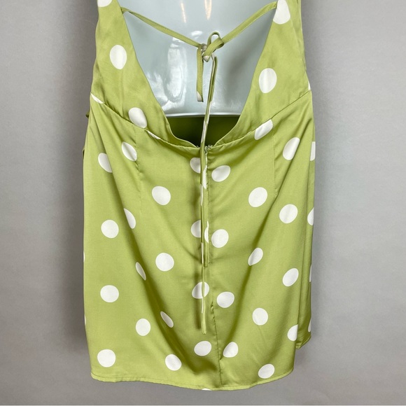 NWT Lulus Halter Mini Dress The Best Spot Green Polka Dot Satin Medium Backless - Picture 11 of 15